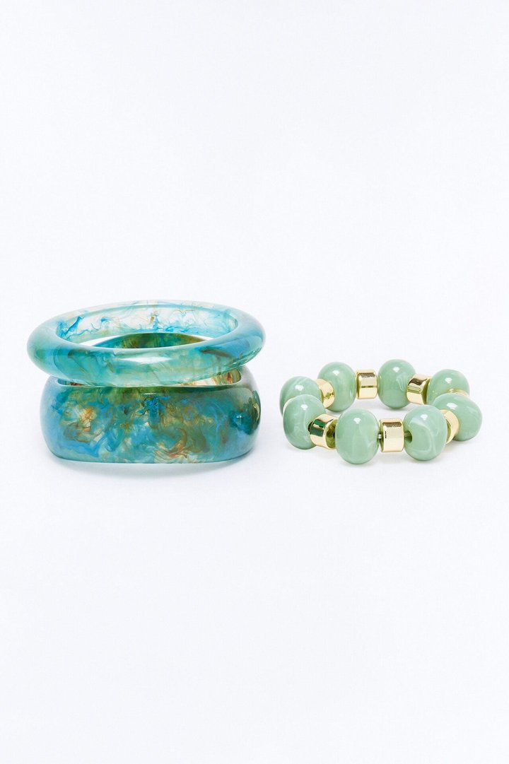 Sun And Sea 3 Piece Bracelet Set - Green/combo