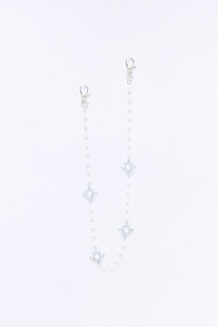 Crystallized Faith And Pearl Pant Chain - White/Silver