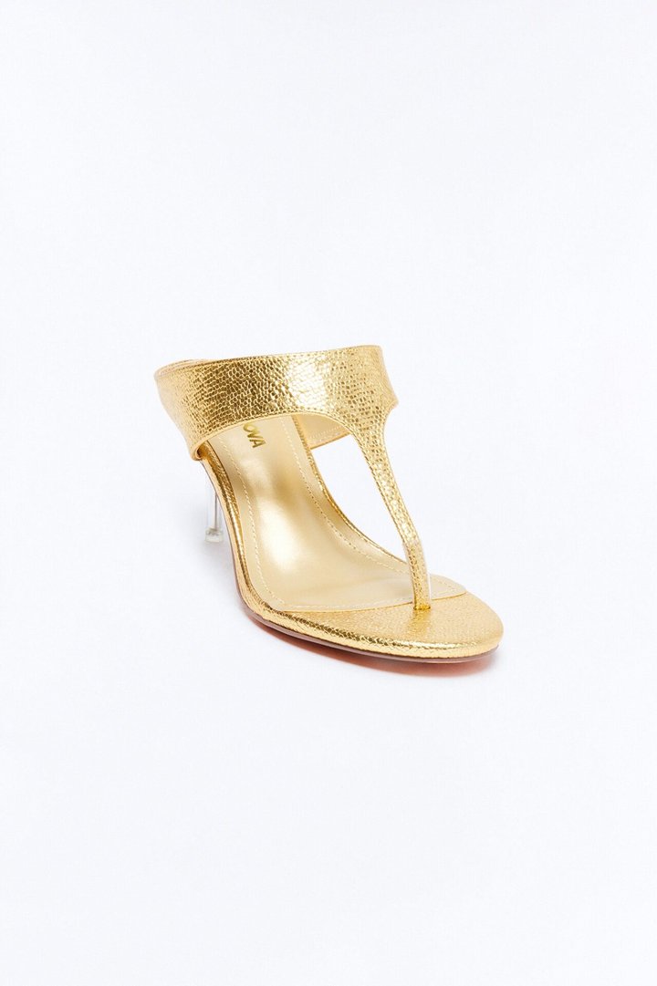 Josefina Metallic Thong Heels - Gold