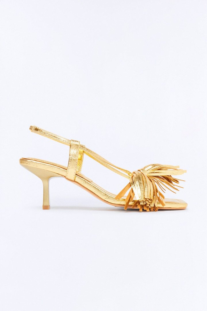 Lexla Fringe Slingback Heels - Gold