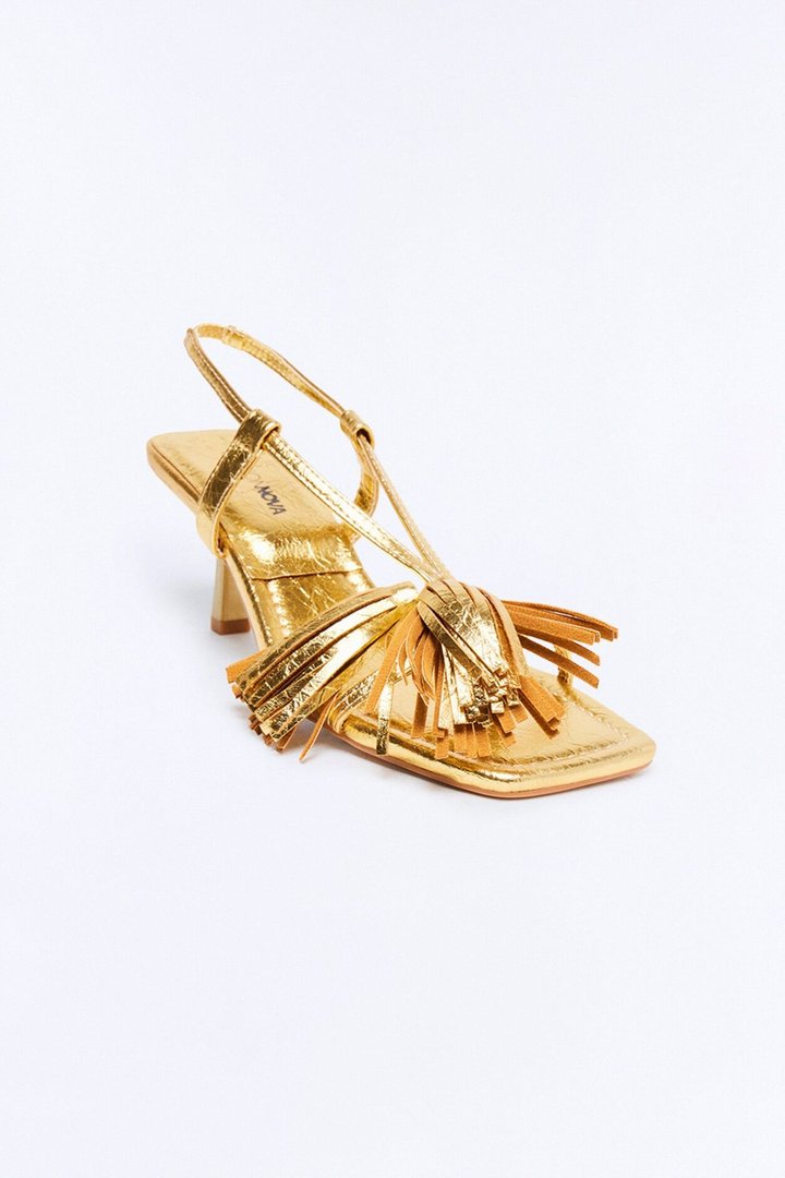 Lexla Fringe Slingback Heels - Gold