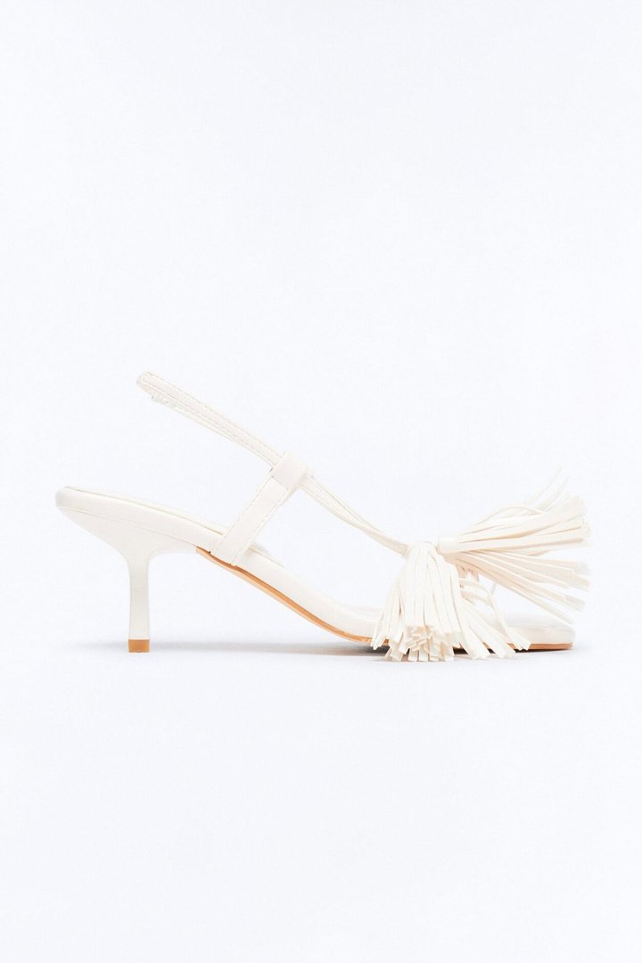 Lexla Fringe Slingback Heels - White