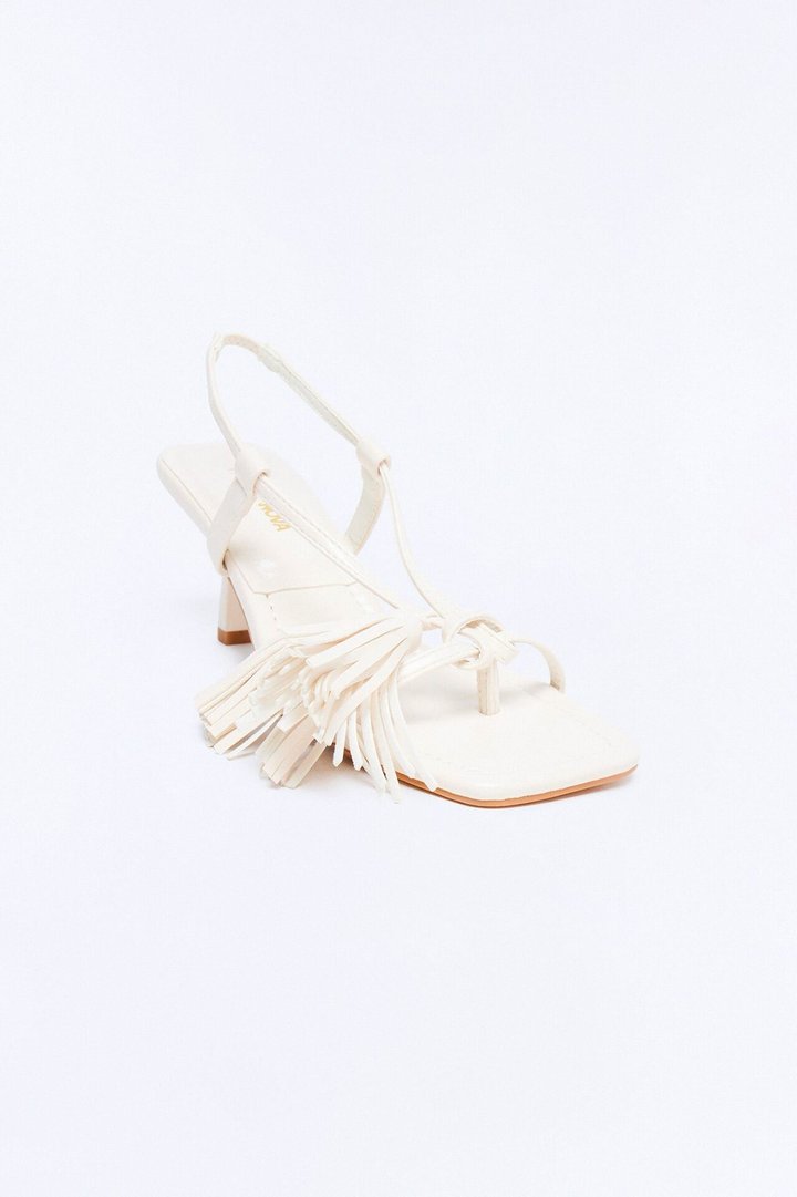 Lexla Fringe Slingback Heels - White