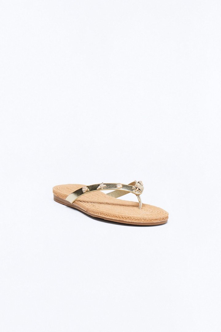 Liosa Studded Jute Flip Flops - Gold