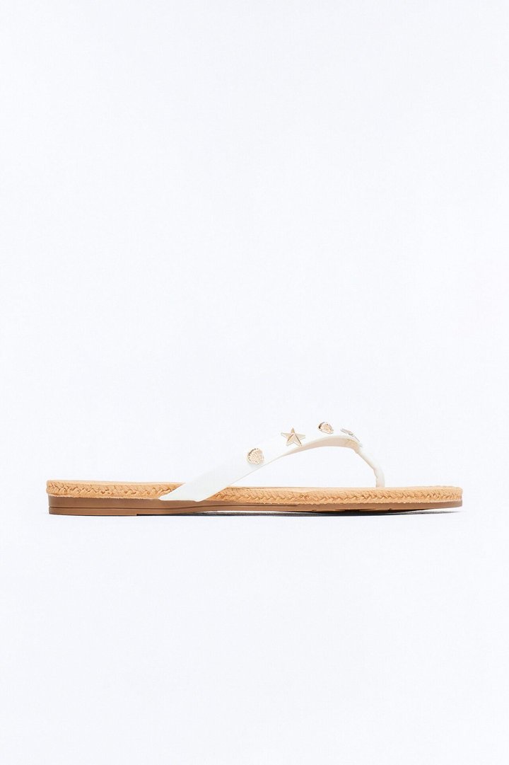 Liosa Studded Jute Flip Flops - White