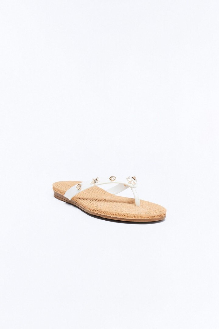 Liosa Studded Jute Flip Flops - White