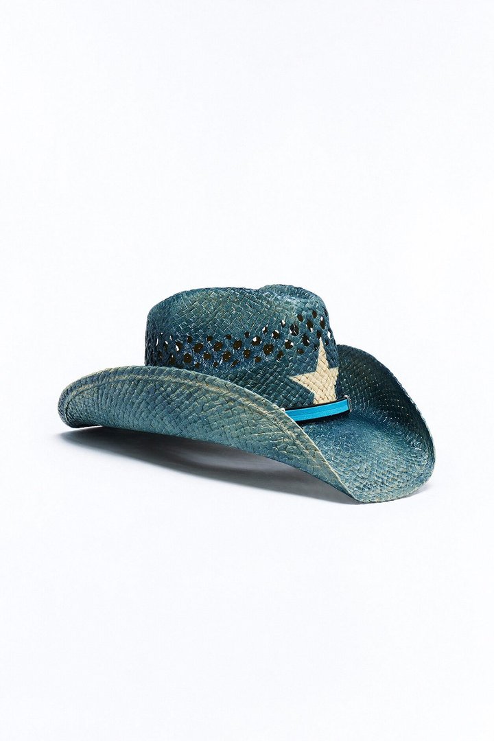 Star Of The Rodeo Straw Cowboy Hat - Blue