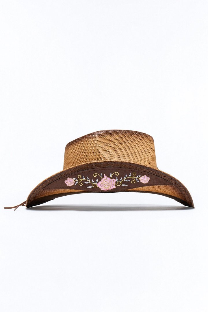 Prairie Vibes Embroidered Straw Cowboy Hat - Khaki