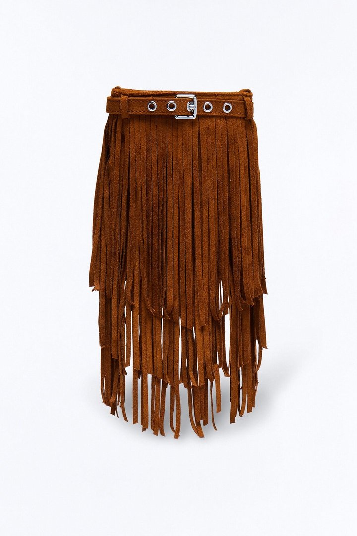 Feeling Good Fringe Faux Suede Crossbody Handbag - Dark Brown