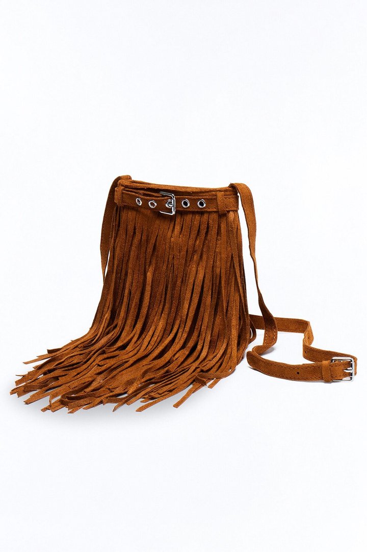 Feeling Good Fringe Faux Suede Crossbody Handbag - Dark Brown