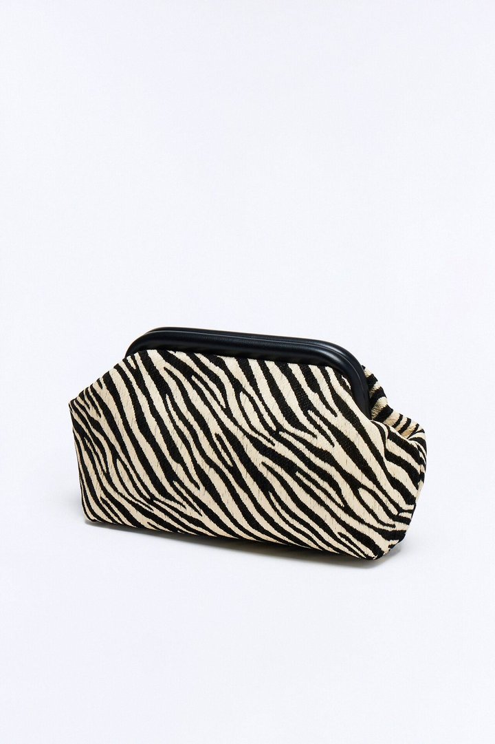 Hot Safari Summer Straw Clutch - Black/White