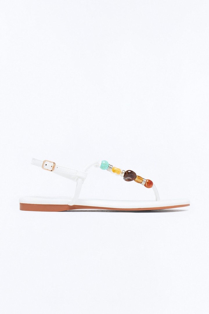Frana Stone Strappy Sandals - White