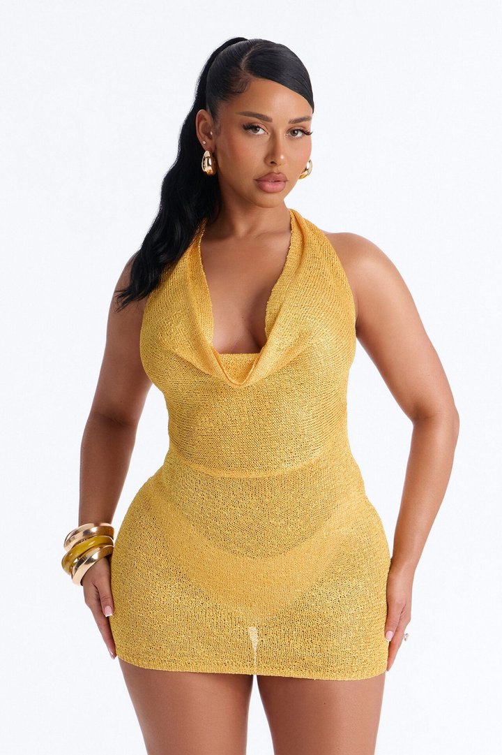 Tati Halter Crochet Mini Dress - Yellow