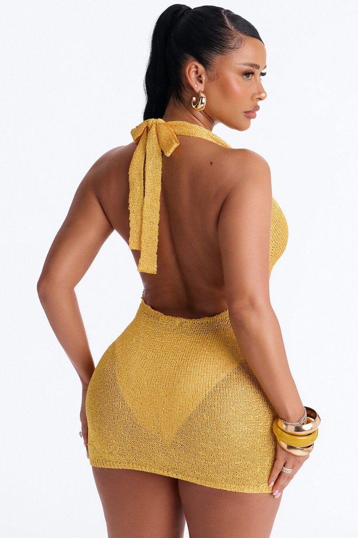 Tati Halter Crochet Mini Dress - Yellow
