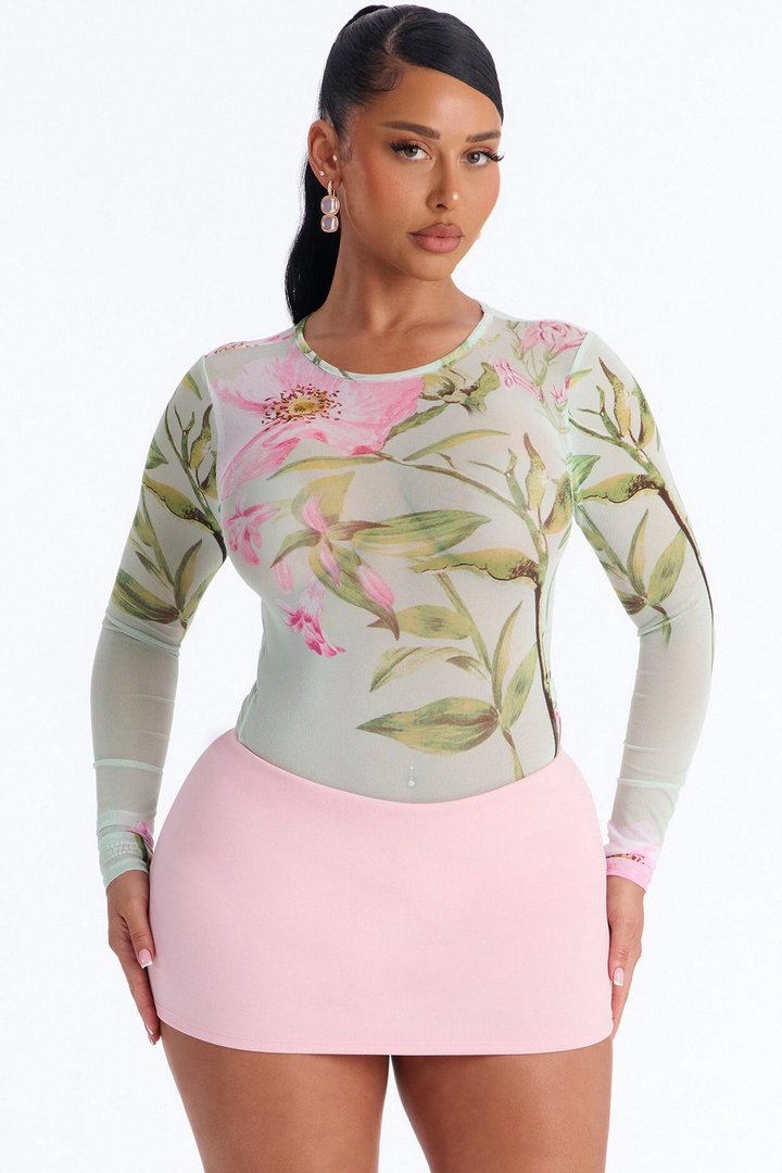 Lover's Garden Mesh Long Sleeve Bodysuit - Mint/combo