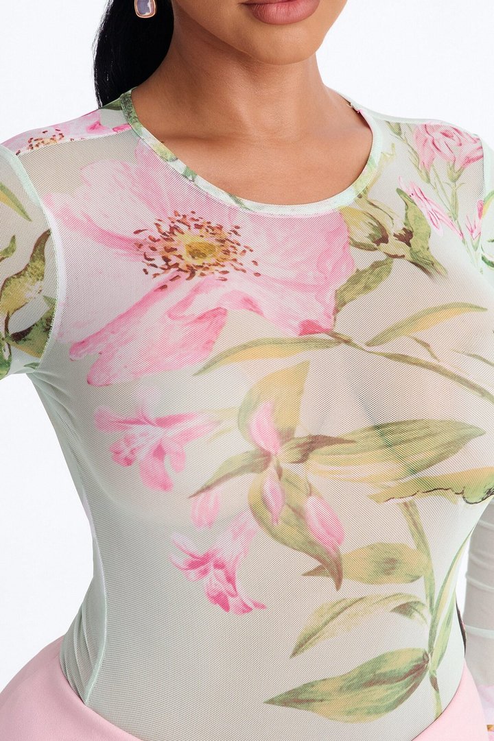 Lover's Garden Mesh Long Sleeve Bodysuit - Mint/combo