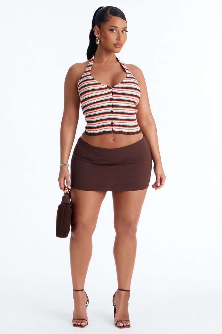 Belle Striped Sweater Halter Top - Brown/combo