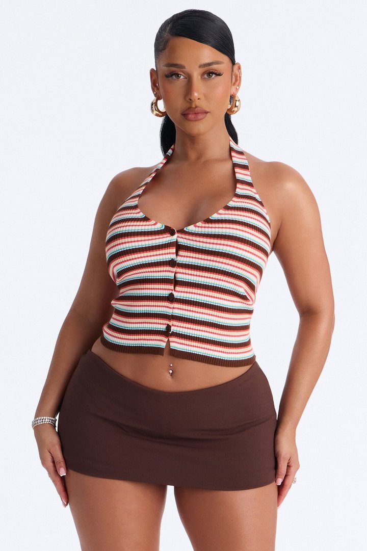 Belle Striped Sweater Halter Top - Brown/combo