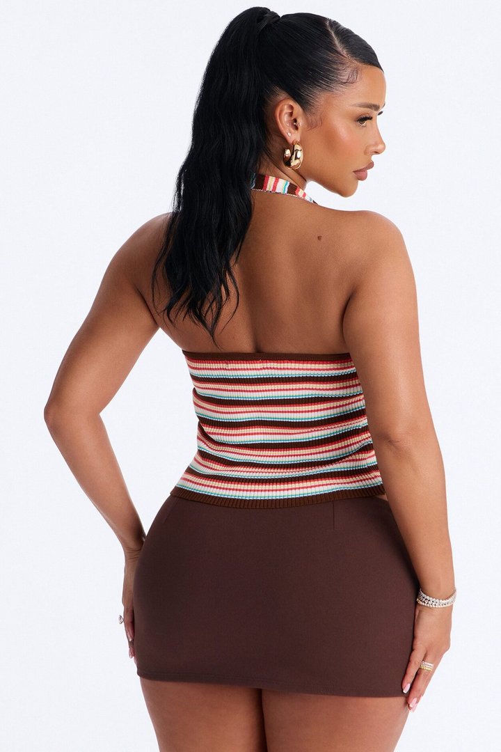 Belle Striped Sweater Halter Top - Brown/combo