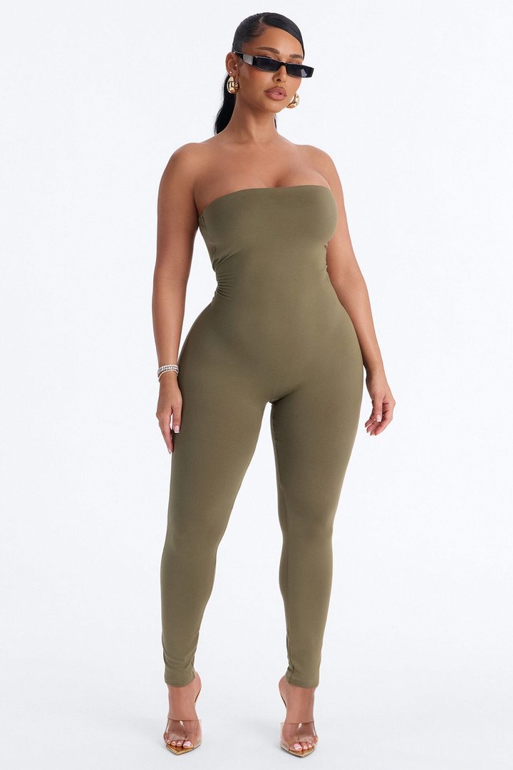 Body Language Skinny Strapless Catsuit - Olive