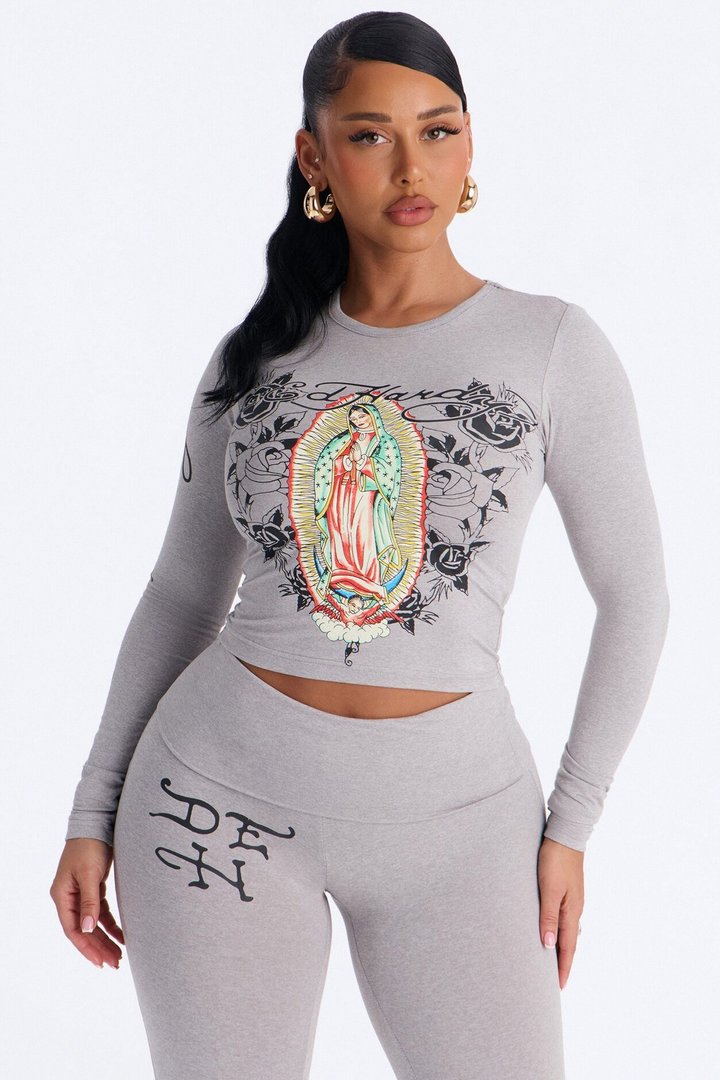 Ed Hardy Keep The Faith Flare PJ Pant Set - Heather Grey