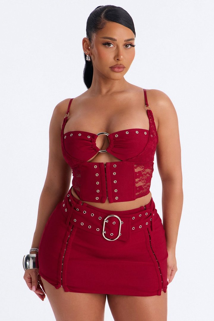 Center Of Attention Grommet Skirt Set - Red