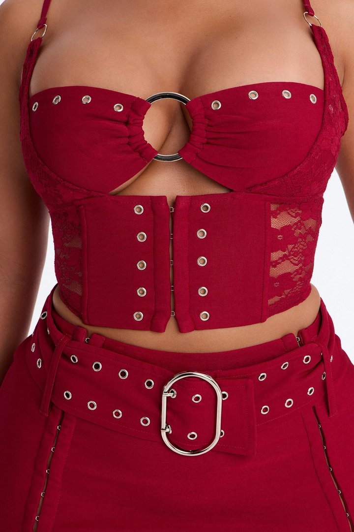 Center Of Attention Grommet Skirt Set - Red