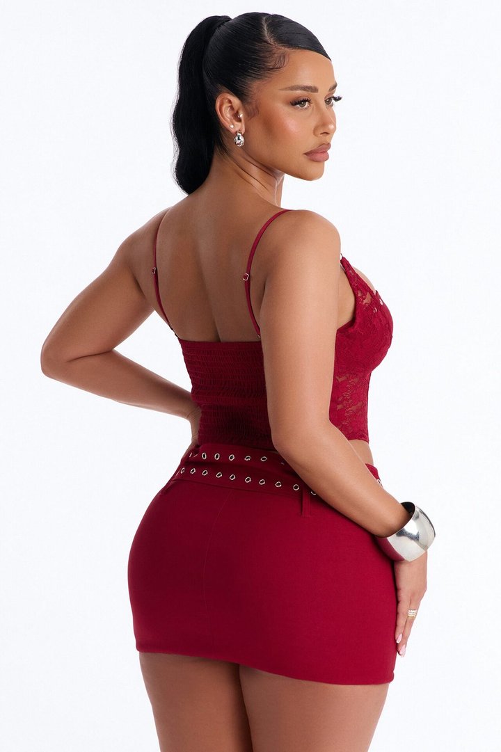 Center Of Attention Grommet Skirt Set - Red