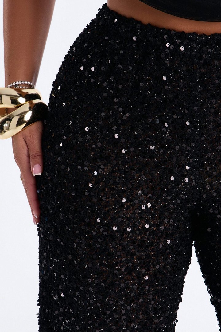 Azalea Low Rise Sequin Crochet Wide Leg Pant 33″ - Black