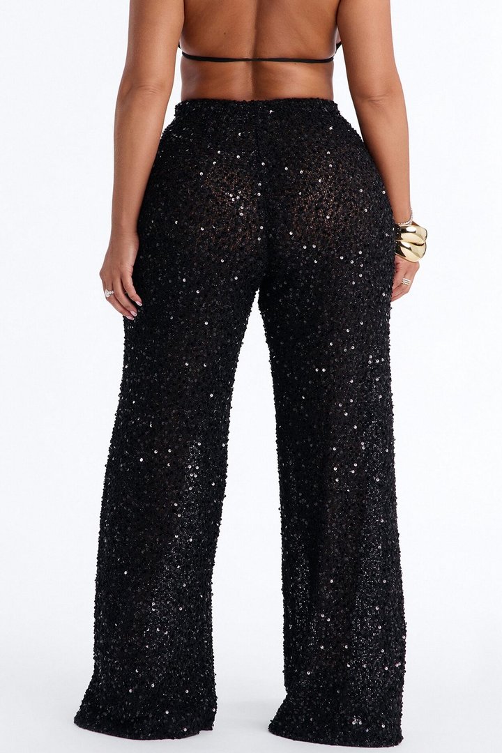 Azalea Low Rise Sequin Crochet Wide Leg Pant 33″ - Black