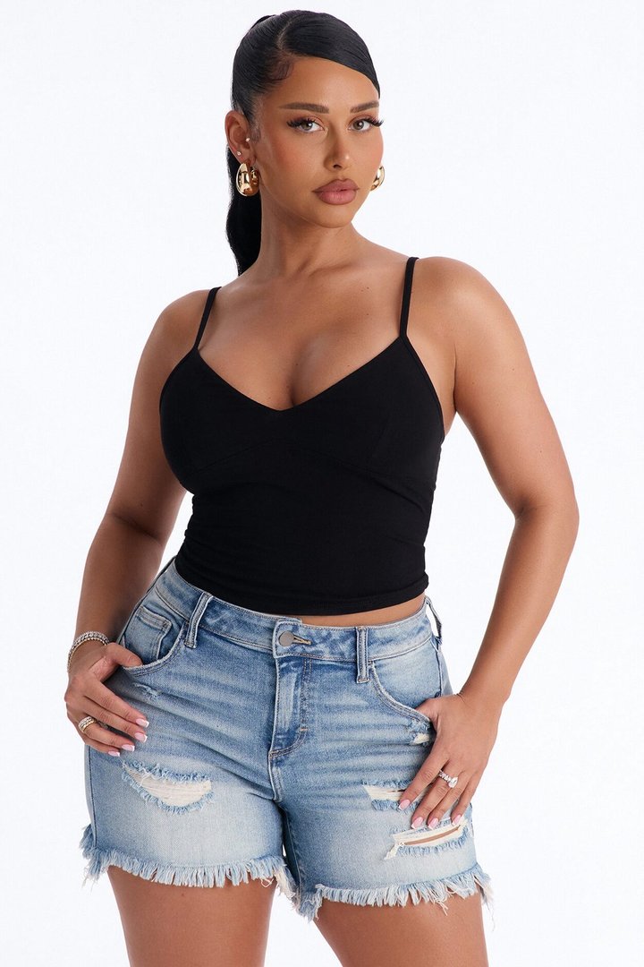 Flora Basic V Neck Cami Top - Black