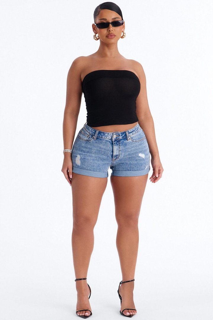 Kimberly Fold Over Tube Top - Black