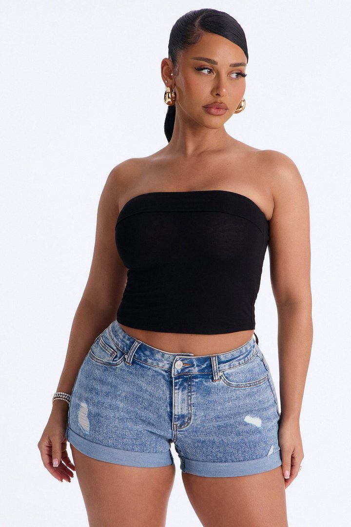 Kimberly Fold Over Tube Top - Black