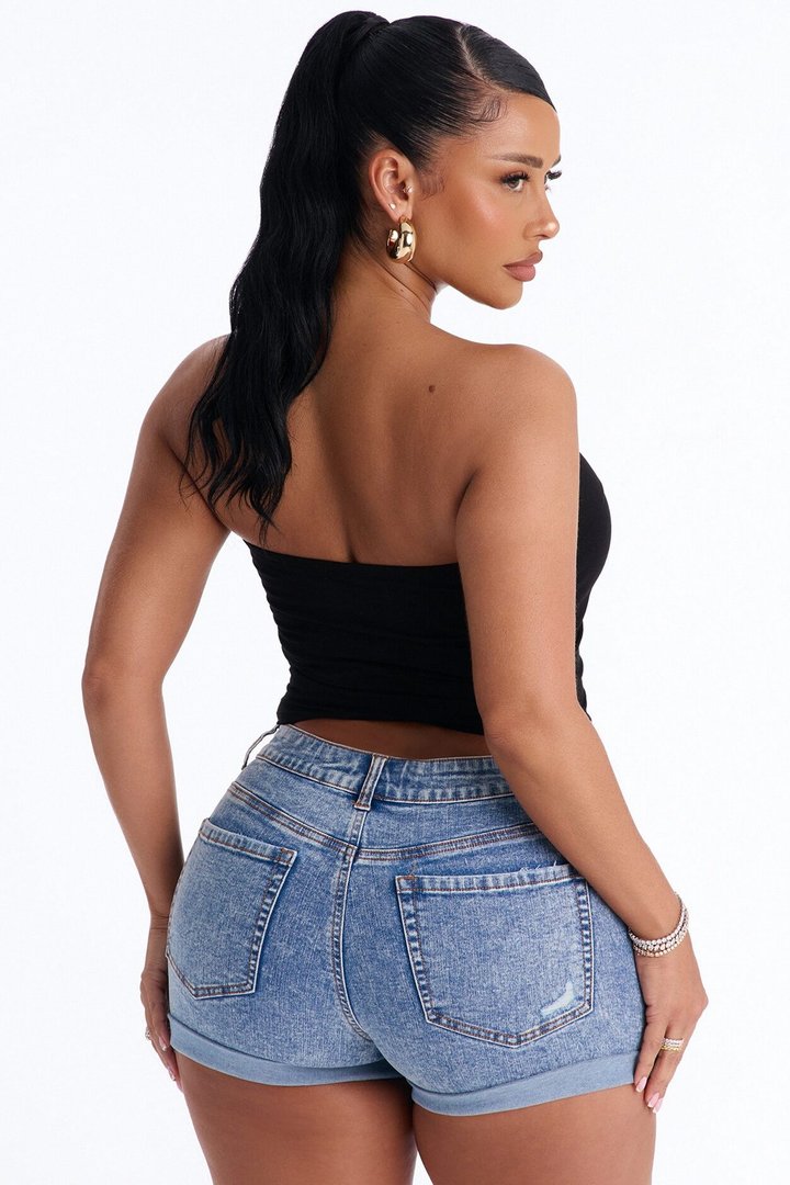 Kimberly Fold Over Tube Top - Black