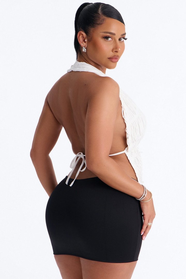 Playa Paradise Textured Deep Cowl Halter Top - White