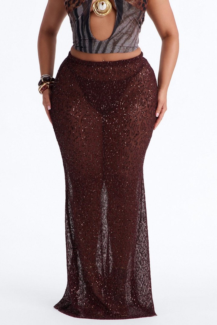 Lost In Paradise Sequin Maxi Skirt - Chocolate