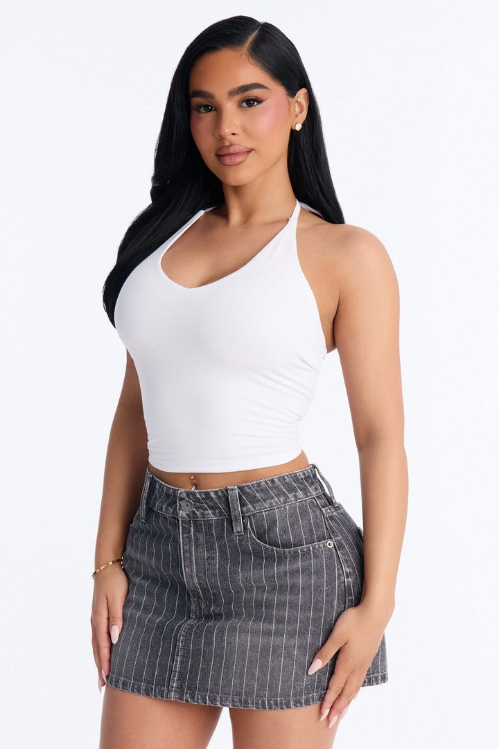 Elise Basic V Neck Halter Top - White