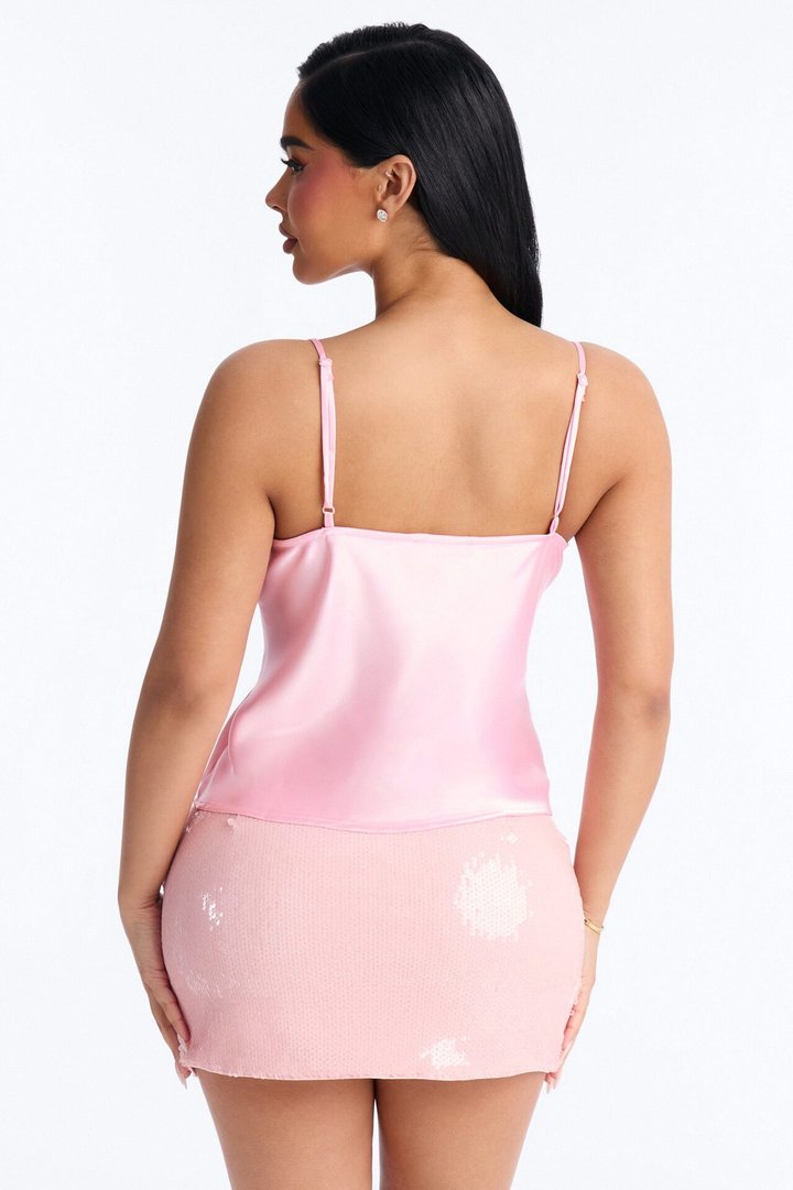 Barely There Cowl Neck Satin Cami Top - Pink