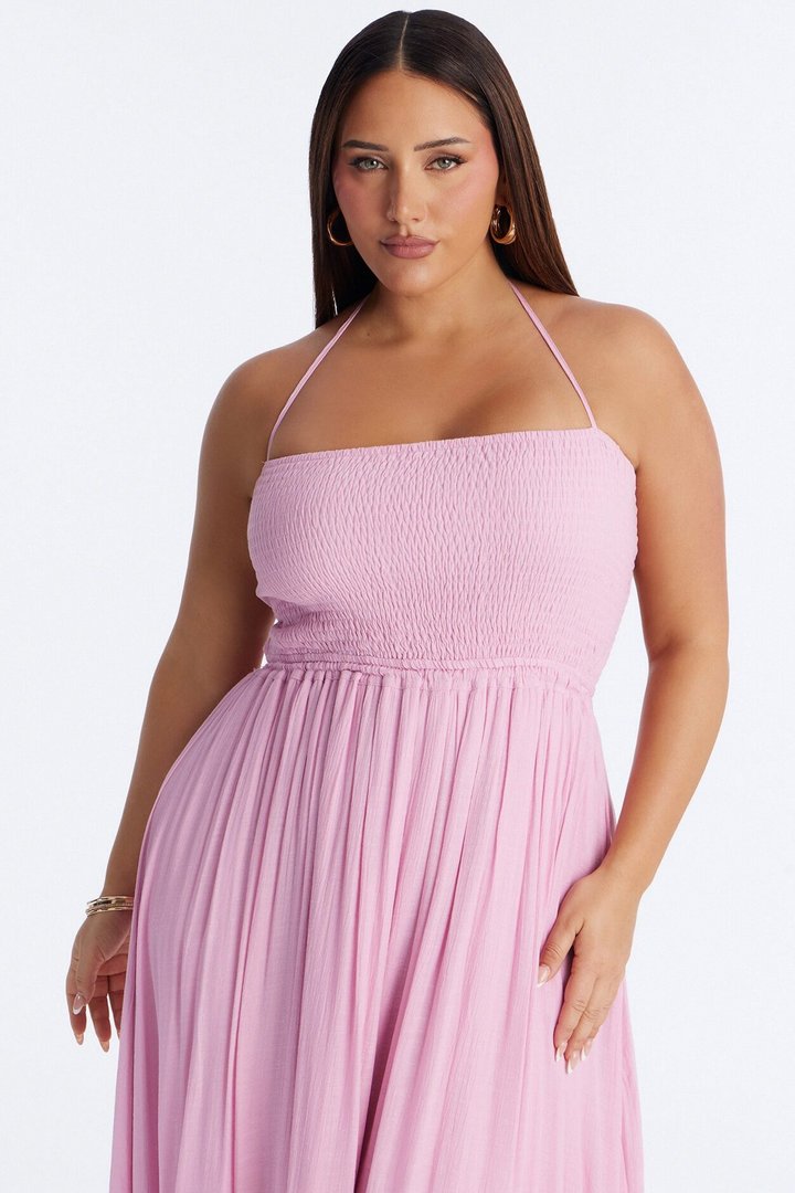 Eden Smocked Linen Maxi Dress - Pink