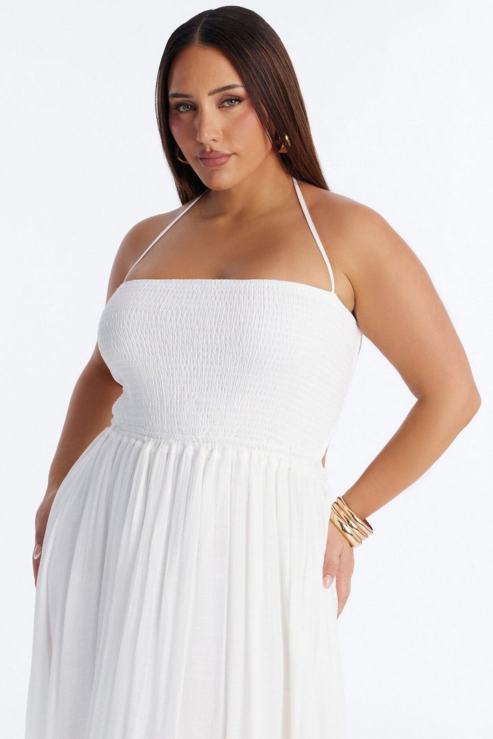 Eden Smocked Linen Maxi Dress - White