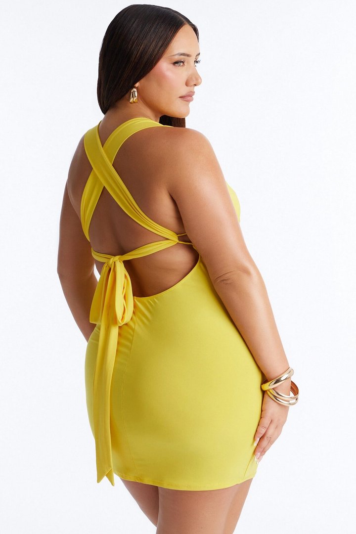 Kaylee Sleeveless Tie Back Mini Dress - Yellow