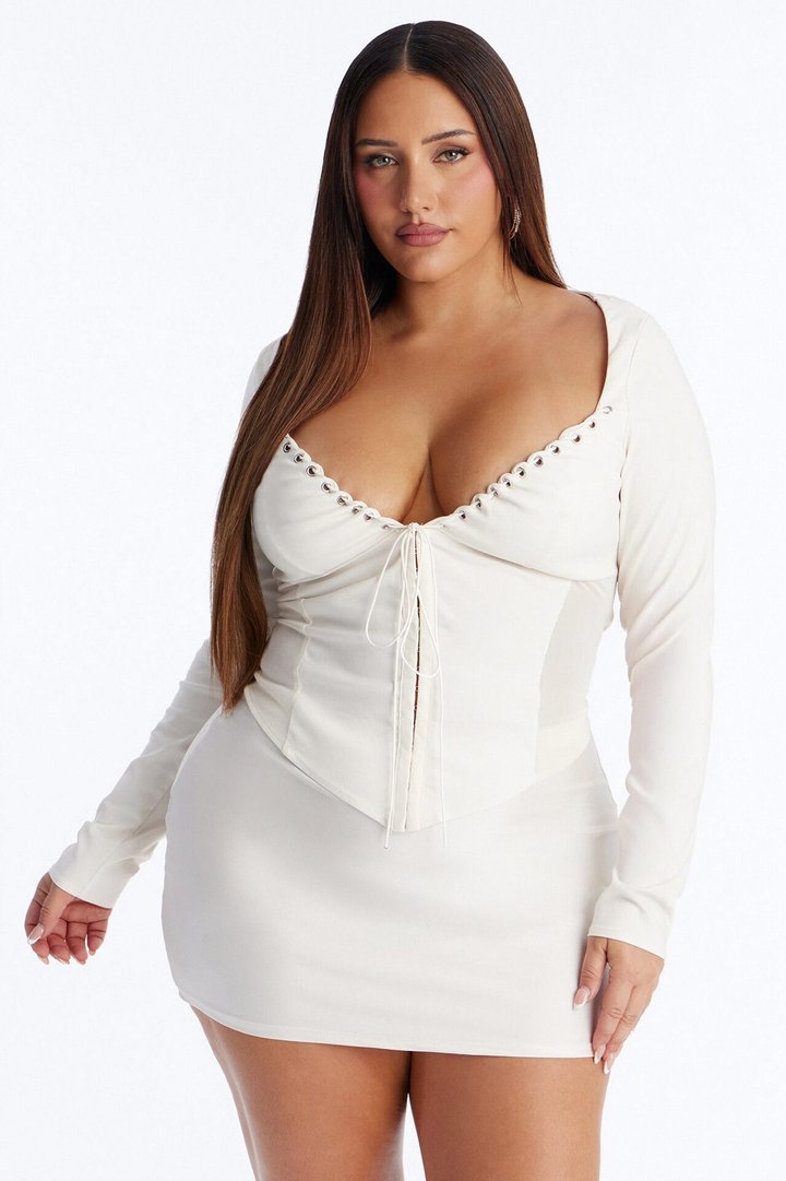 Janet Lace Up Corset Long Sleeve Top - Cream