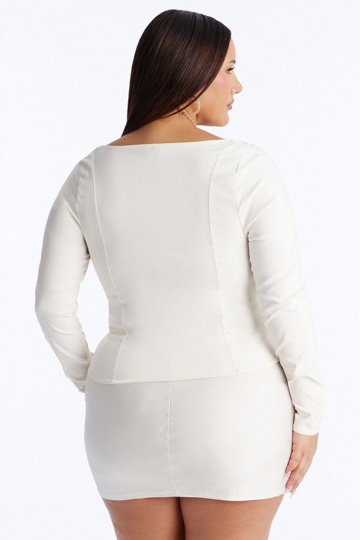 Janet Lace Up Corset Long Sleeve Top - Cream