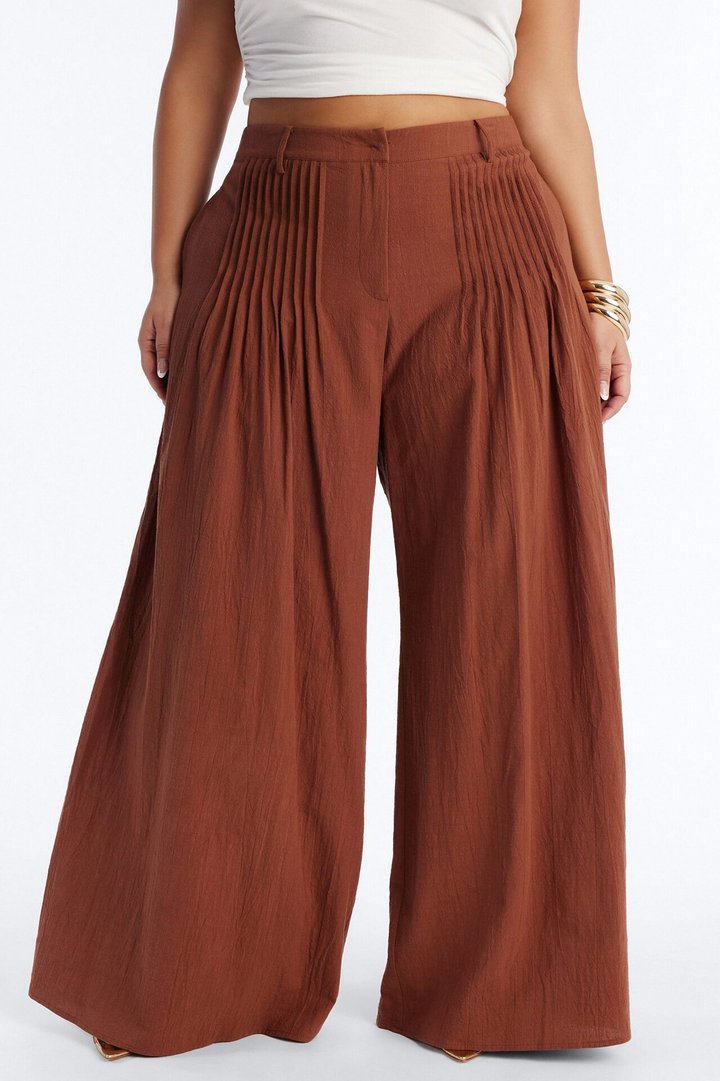 Settled In Pleated Wide Leg Pant 33″ - Brown