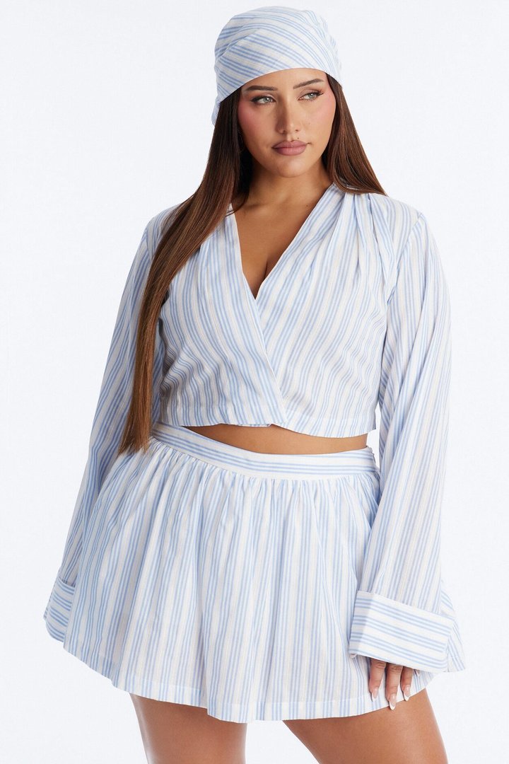 Adrianna Striped 3 Piece Mini Skirt Set - Blue/combo