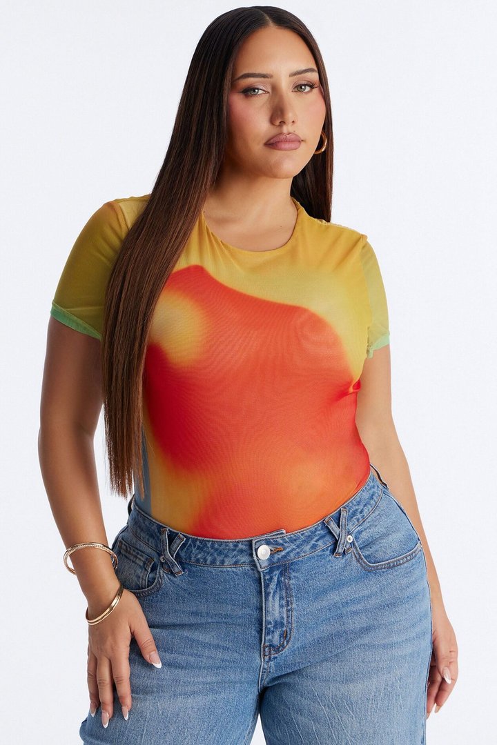 Hottest Touch Short Sleeve Mesh Bodysuit - Multi Color