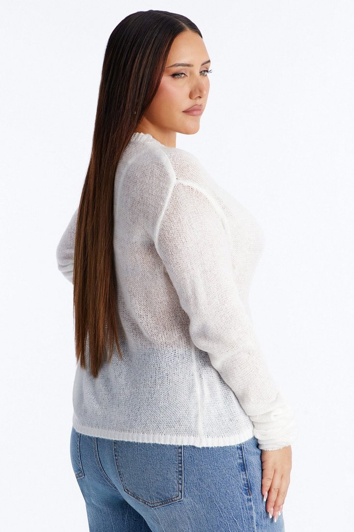 Sheer Me Out Long Sleeve Button Up Cardigan Sweater - Ivory