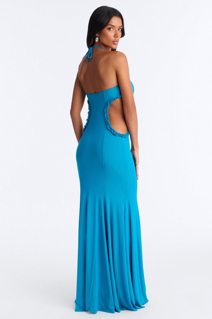 Tatiana Cut Out Mesh Maxi Dress - Blue