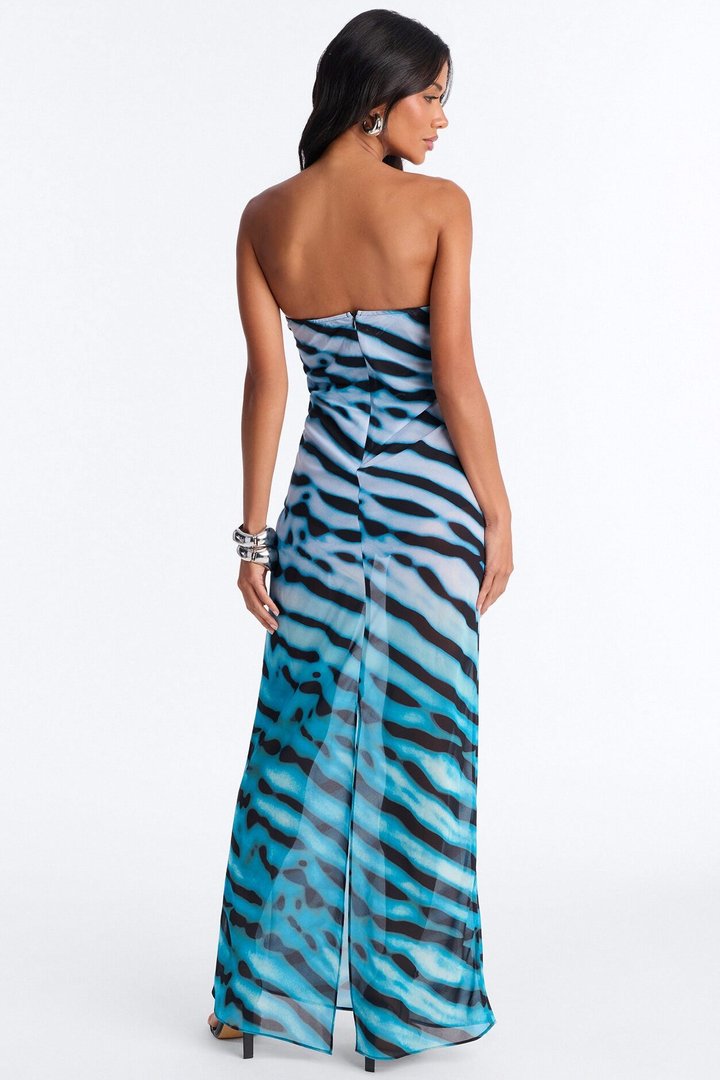 Brianna Strapless Chiffon Maxi Dress - Blue/combo