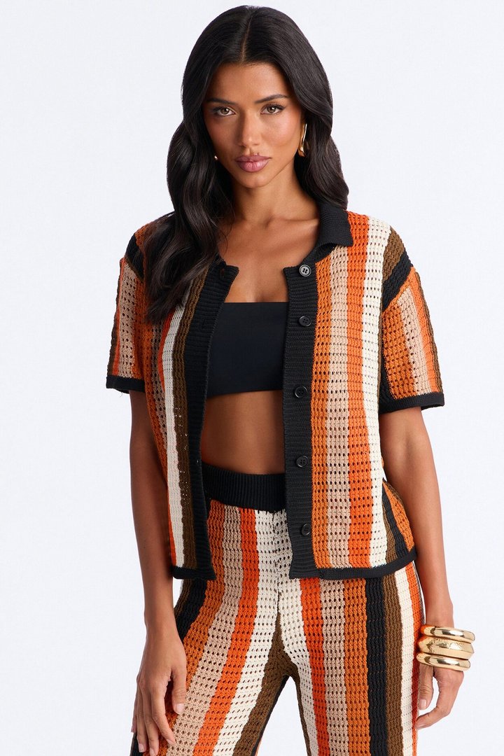 Lisa Crochet Wide Leg Pant Set - Orange/combo